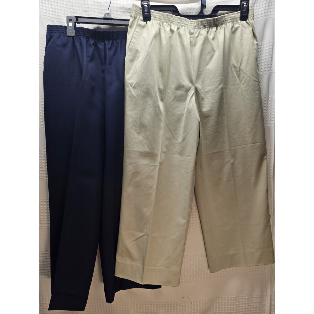 2 Pairs Of Alfred Dunner Pants Pleated Size 12 Blue And Tan Classic Fit